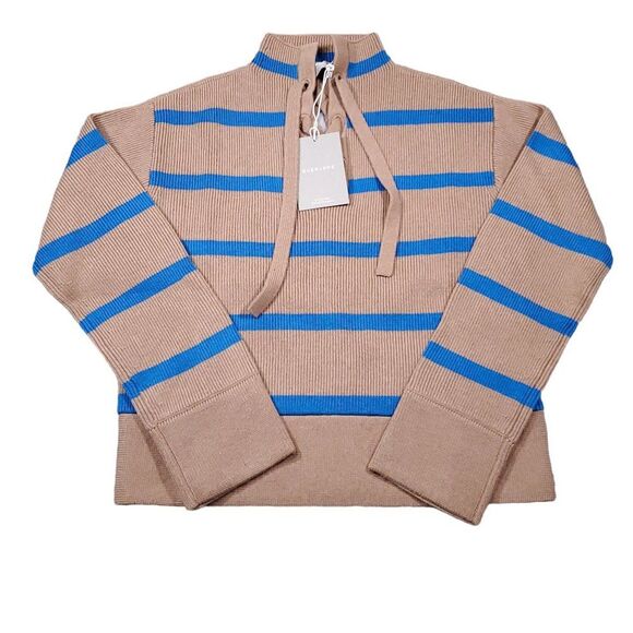 Everlane Lace Up Smock Sweater Knit Chestnut Brown Blue Striped Size XXS Wool - Picture 2 of 10